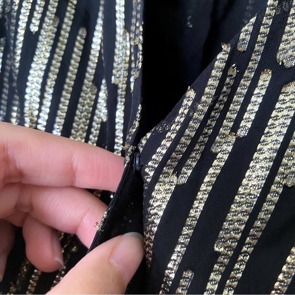 Ba&sh Dress Nixon Metallic Crossover-Neck Tie Maxi Party Black Gold XS GUC - Picture 5 of 12